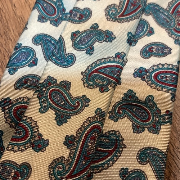 Teal Blue Paisley 100 % Italian Silk Neck Tie Made in USA Wedding Guest Holidays - Picture 8 of 10